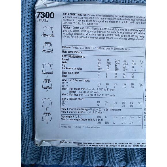 Simplicity 7300 Sewing pattern girls tank top shorts 1990s size 7-14 - Picture 4 of 5